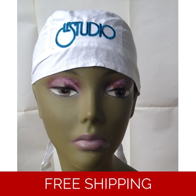 Bandana White Hat Black & Blue Embroid Front Logo